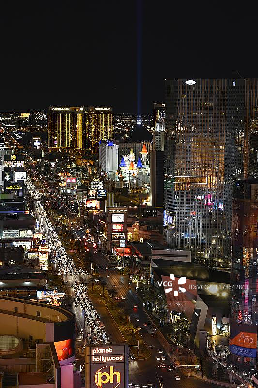 夜景：拉斯维加斯大道、大都会酒店、好莱坞星球酒店等图片素材