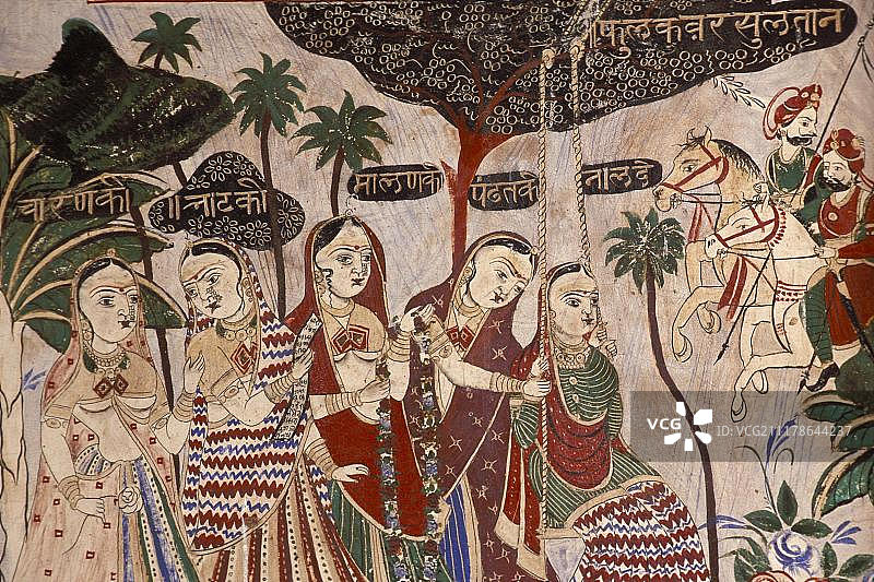 拉贾斯坦邦女性在哈维利壁画前图片素材