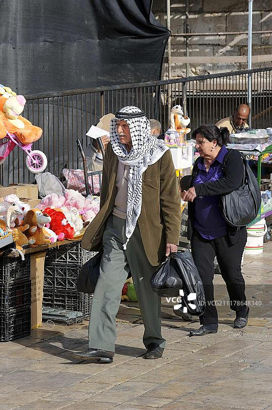 巴勒斯坦人在以色列耶路撒冷穆斯林区的Damascus门图片素材