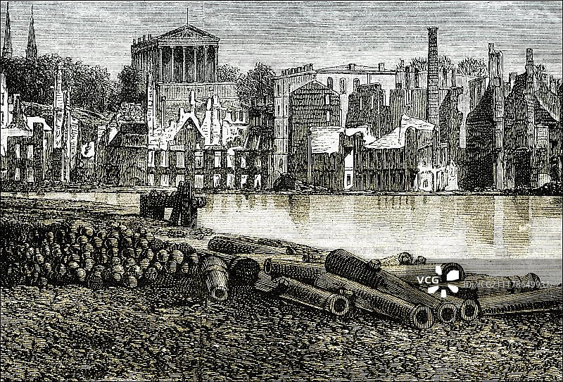 19世纪美国内战后弗吉尼亚州里士满的废墟历史绘画图片素材