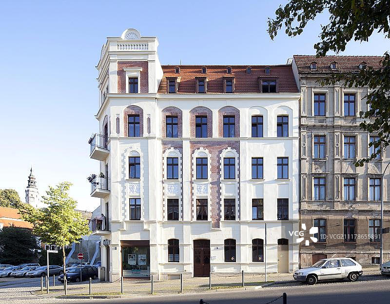 翻新的住宅楼,公寓楼,格伦德尔时代,格尔利茨,上卢萨蒂亚,卢萨蒂亚,萨克森,德国,欧洲,公共场所,欧洲图片素材
