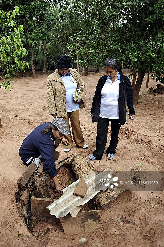 农民和健康推广员在花园种植药用植物，向其他妇女传授自然疗法的知识，南美洲巴拉圭卡嫩迪尤省图片素材