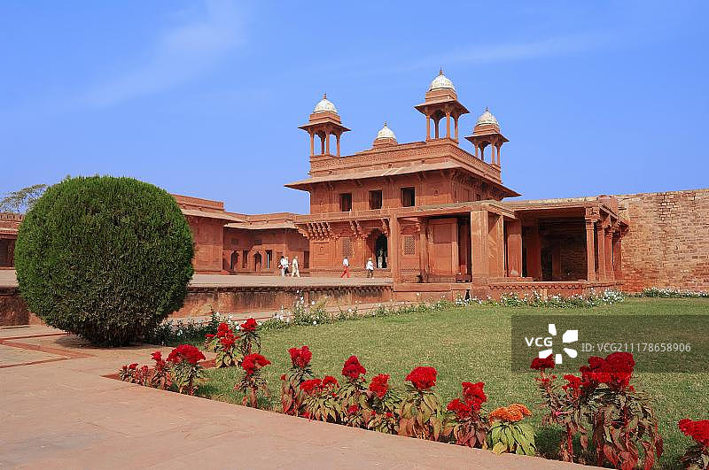法泰赫布尔西格里的私人会见厅花园，联合国教科文组织世界遗产，由阿克巴皇帝于1569-1585年建造，印度北方邦，亚洲图片素材
