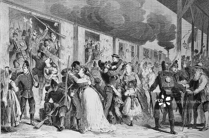 慕尼黑巴伐利亚后备军告别仪式，《图解战争史1870-1871》，韦伯图片素材