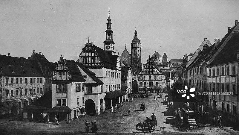 德国萨克森州皮尔纳集市（1899年历史照片）图片素材