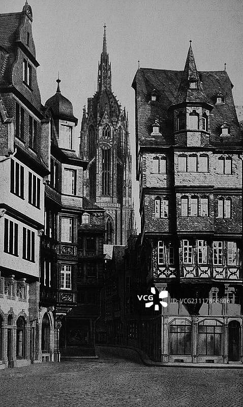 德国法兰克福罗马贝格广场，1900年历史照片图片素材