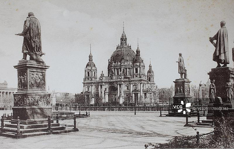 德国柏林主教座堂和辛克尔广场历史插画，约1899年，欧洲图片素材
