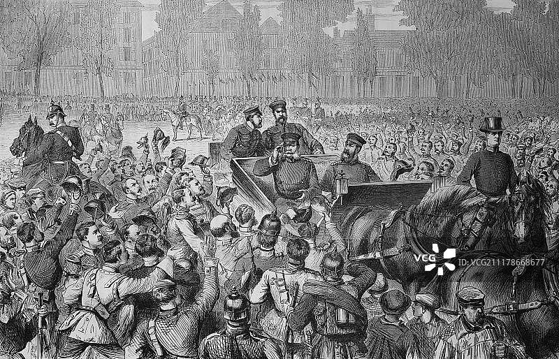 普鲁士国王威廉一世抵达凡尔赛宫，《图解战争编年史1870-1871》，德法战争图片素材