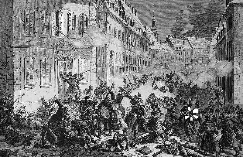 1871年1月12日勒芒街头战役，法国，历史插图图片素材