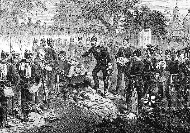 萨尔格米讷的法国将军多米尼被普鲁士军队埋葬，历史插图，1870年至1871年战争编年史，德国对法国的战役图片素材