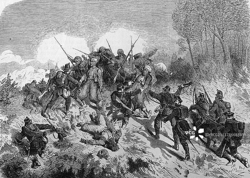 北德士兵在沃尔特附近俘获的炮塔，历史插图，1870年至1871年战争编年史，德国对法国的战役图片素材