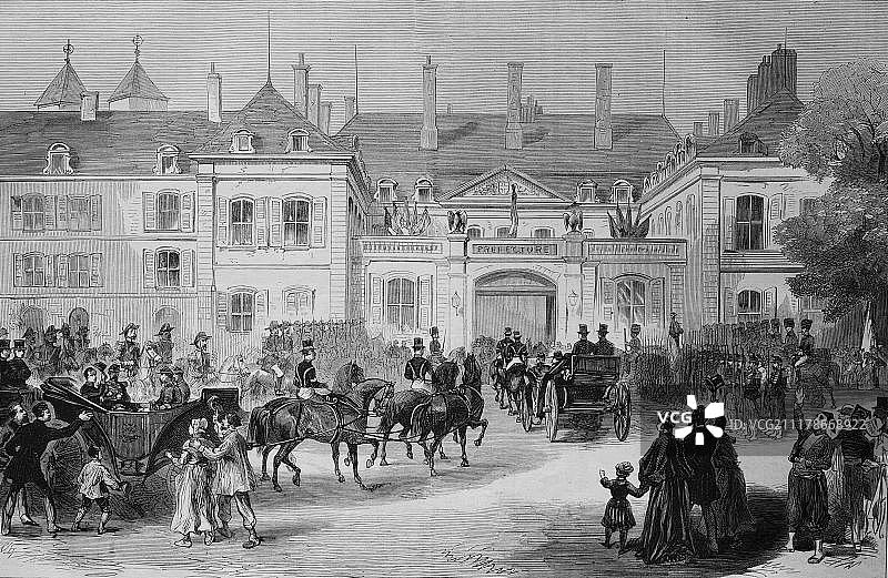 1870年7月28日拿破仑三世和皇太子抵达梅斯，历史插图，1870年至1871年图解战争编年史，德国对法国的战役图片素材