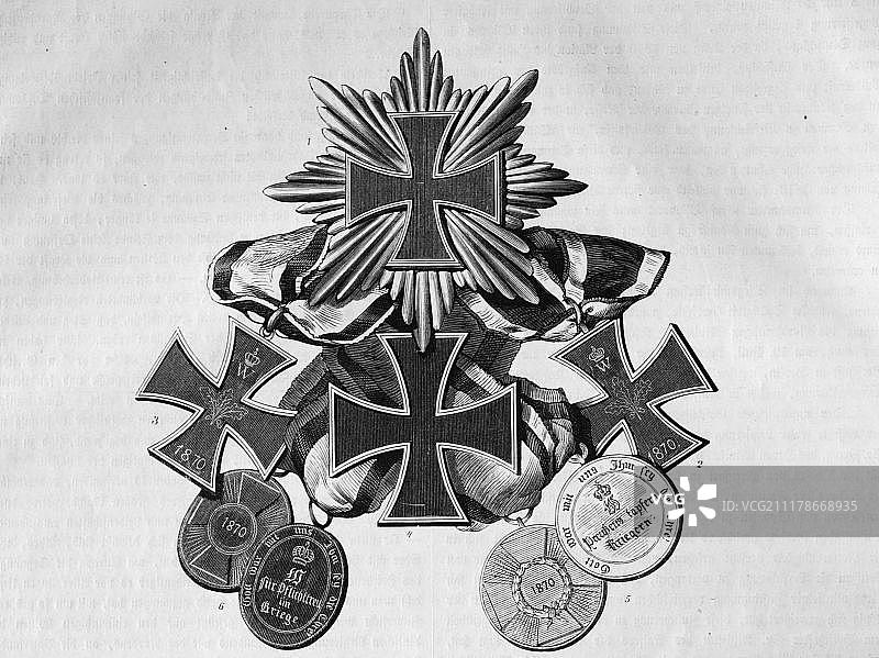 1870年铁十字勋章历史插图，1870至1871年德法战争图片素材