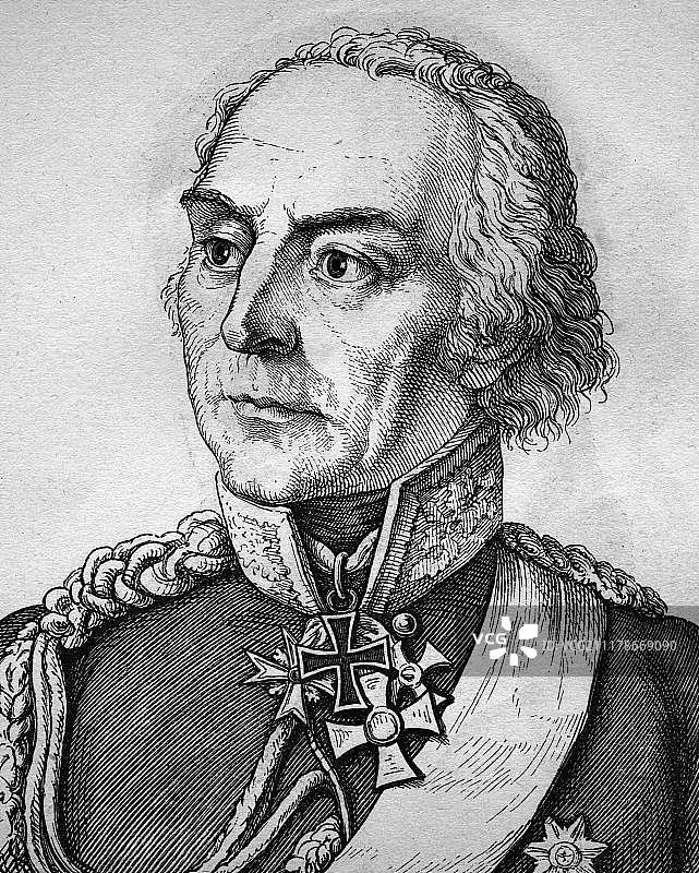 汉斯·大卫·路德维希，格拉夫·约克·冯·瓦滕堡，普鲁士陆军元帅，1759-1830年，历史插图，肖像，1880年图片素材