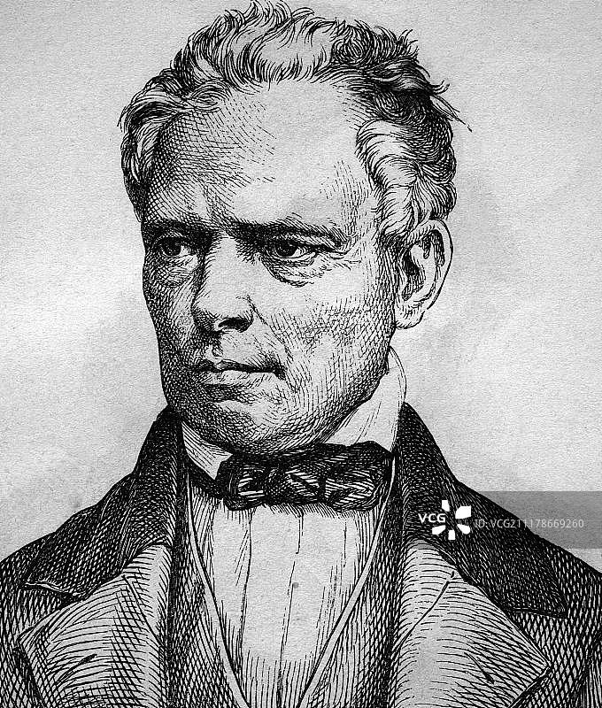 卡尔·特奥多尔·韦尔克（1790-1869）：律师和政治家，肖像，历史插图，1880年图片素材