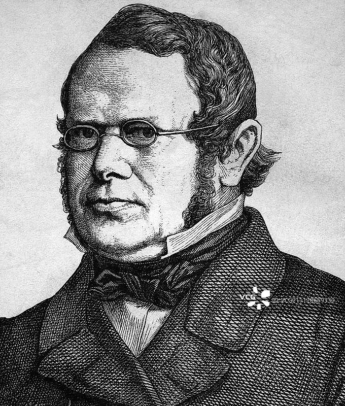 路德维希·豪塞尔，1818-1867年，历史学家和政治家，肖像，历史插图，1880年图片素材