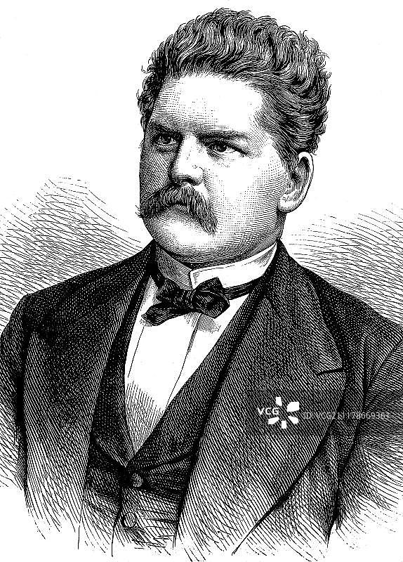 巴伐利亚步兵团上校Max von Schlaegel，历史插图，1877年图片素材