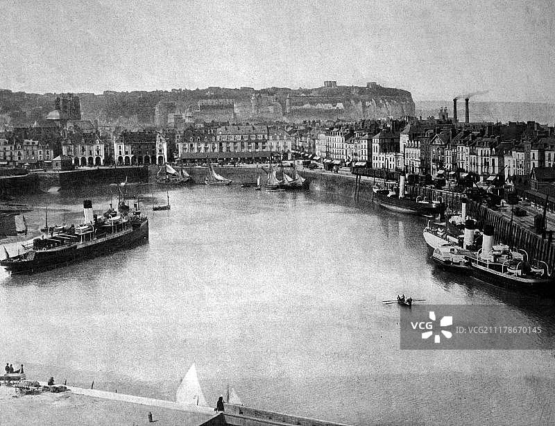 法国迪耶普港口早期照片，1884年图片素材