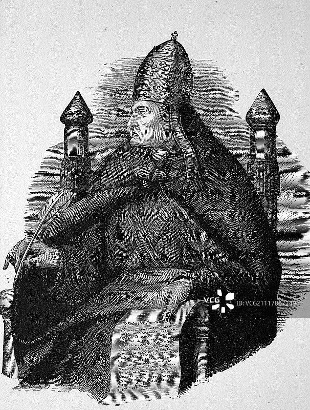 格里高利七世，索阿纳的希尔德布兰德，1020-1085年，1073-1085年任教皇，1870年历史木刻图片素材