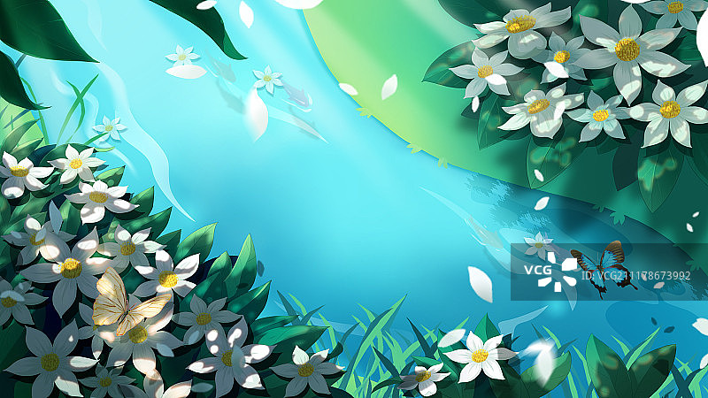 小溪边的栀子花丛图片素材