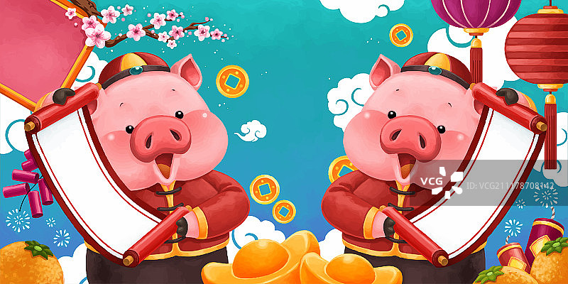 小猪拜年喜气海报设计图片素材