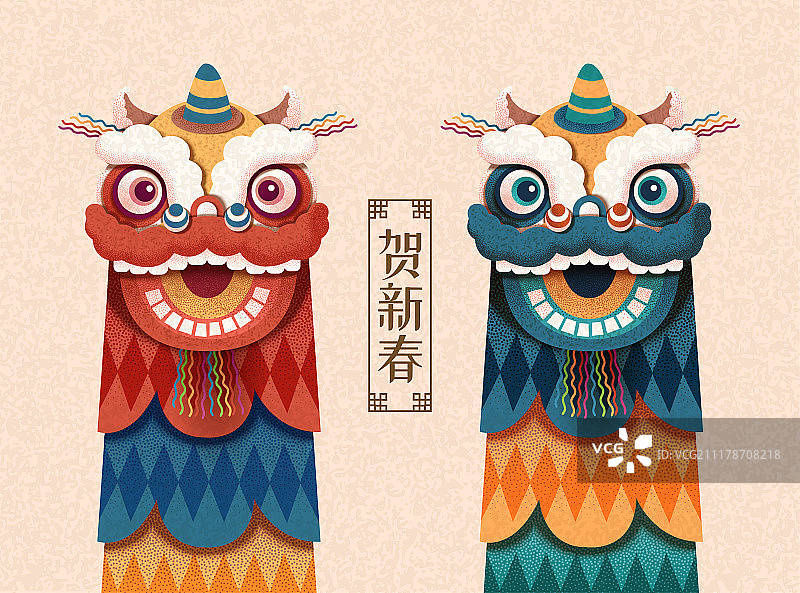 贺新春舞狮插图图片素材
