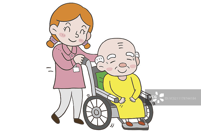 照护员推着轮椅图片素材