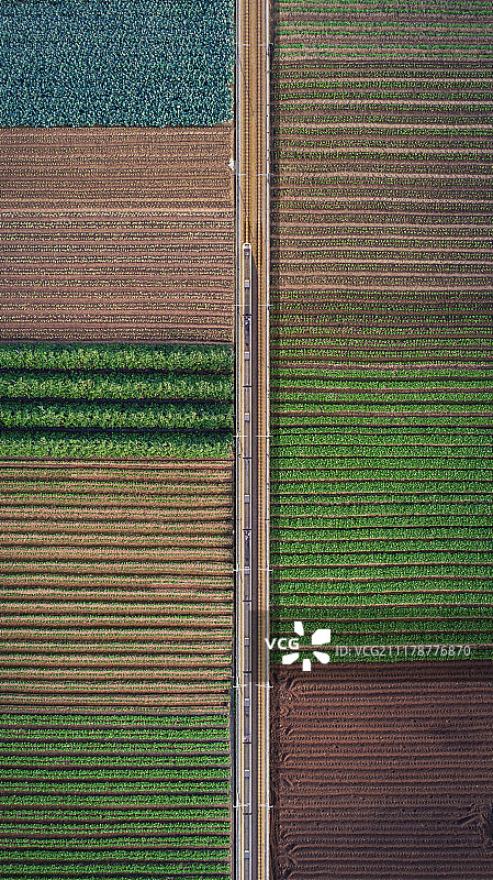 高视角下的农田和铁路图片素材