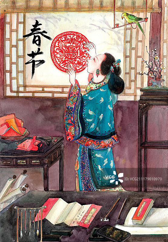 中国传统六节日美人之春节图片素材