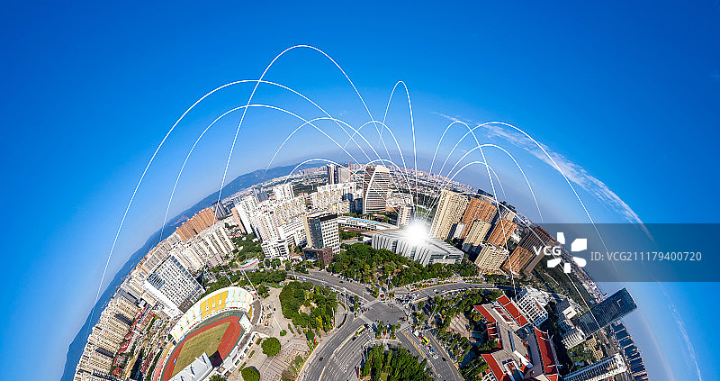 科技互联的地球形城市景观图片素材