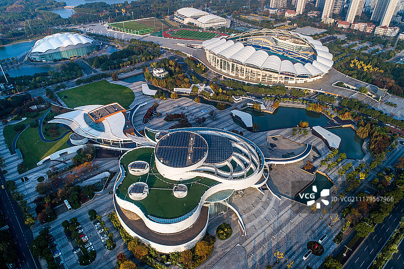 航拍 苏州昆山市 文化艺术中心图片素材