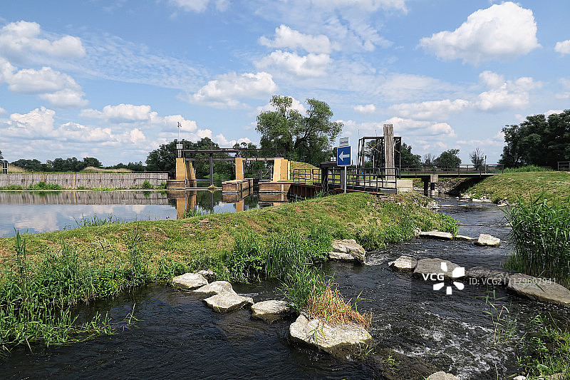夏日哈弗尔河历史针坝（勃兰登堡）图片素材
