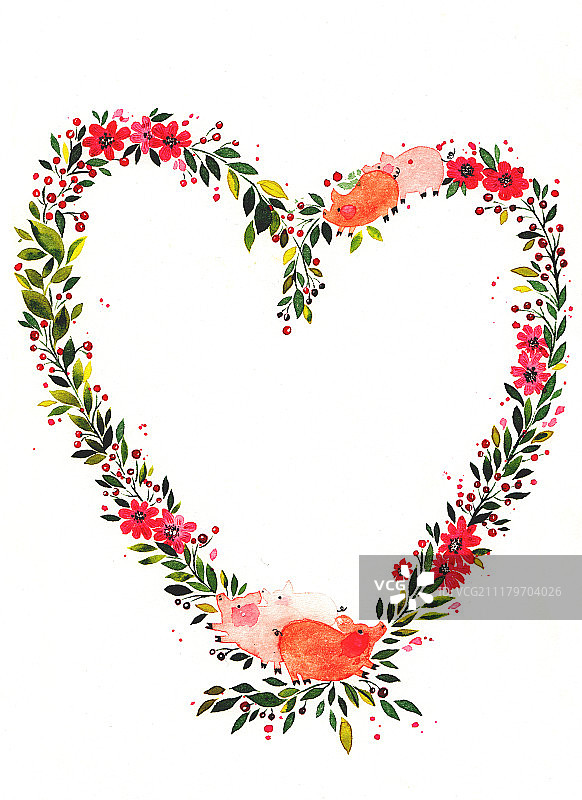 插画：猪年花边图片素材