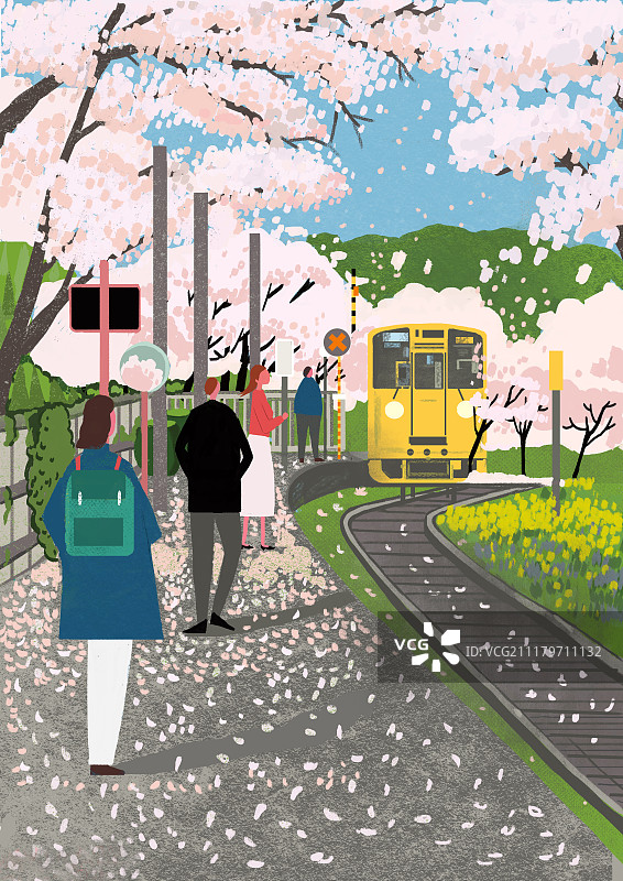 樱花下的车站图片素材