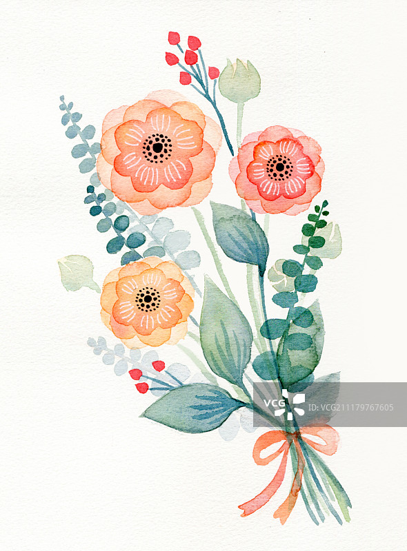 鲜花花束水彩插画图片素材