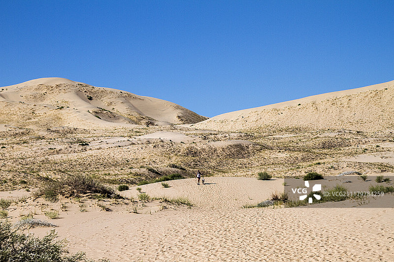 晴空下沙漠的壮丽景色图片素材