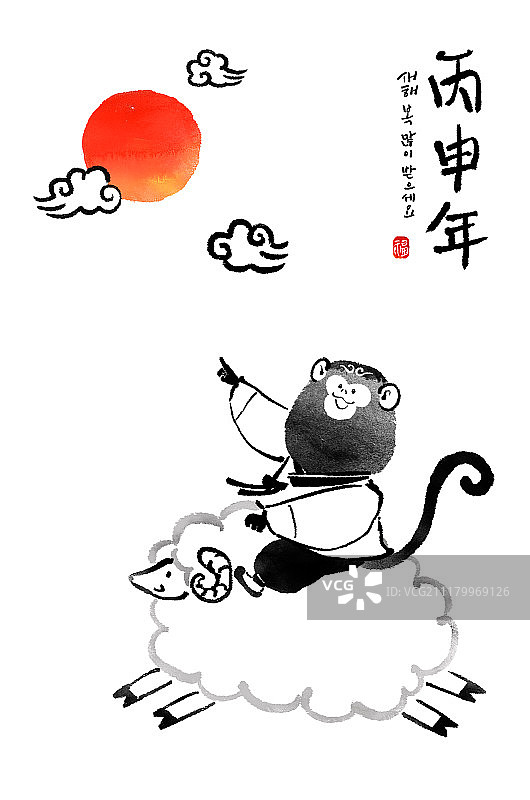 墨条猴新年红猴年图片素材