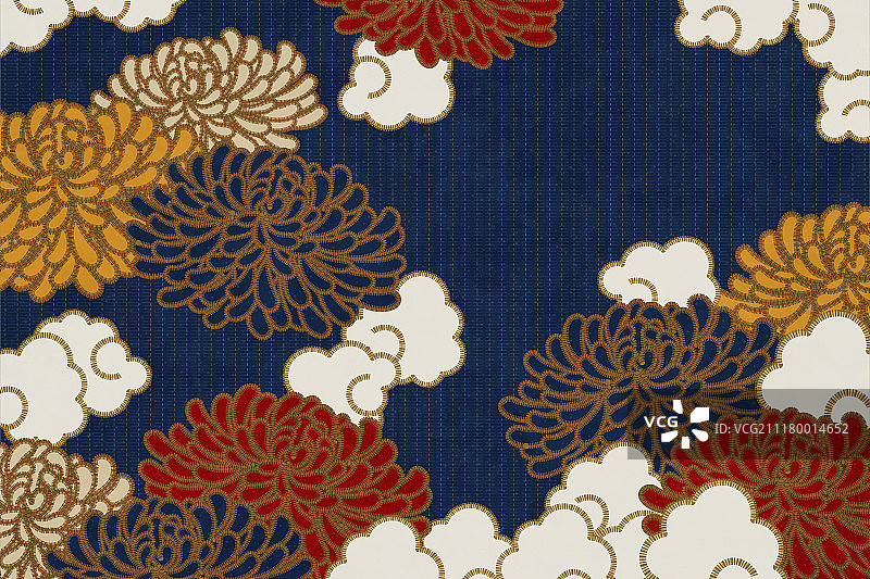 中国风刺绣工艺菊花背景图片素材