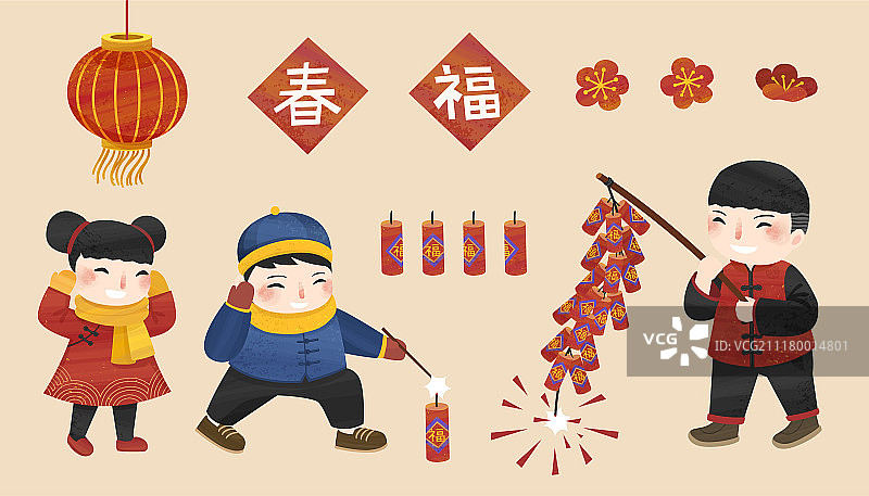 新年传统角色及元素设计图片素材