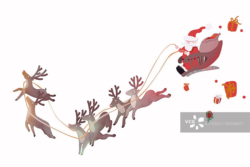 圣诞老人与驯鹿插画图片素材