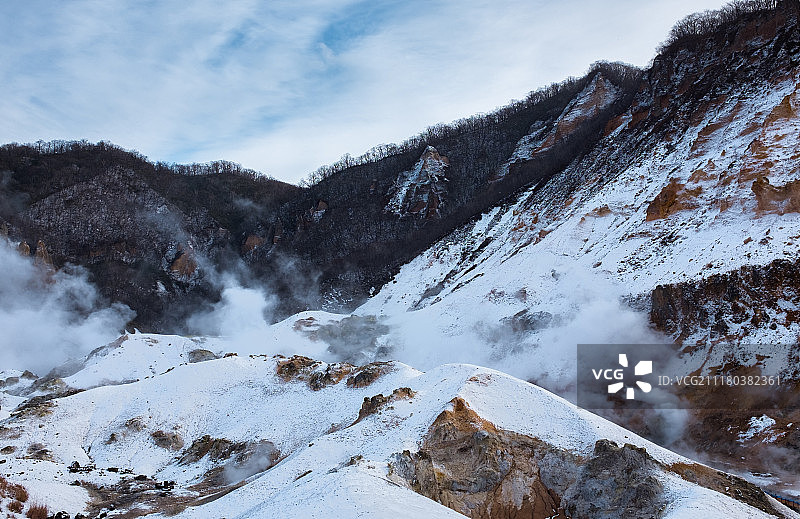 北海道登别地狱谷山脉风光图片素材