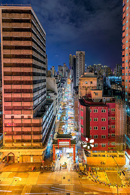 香港庙街夜景图片素材