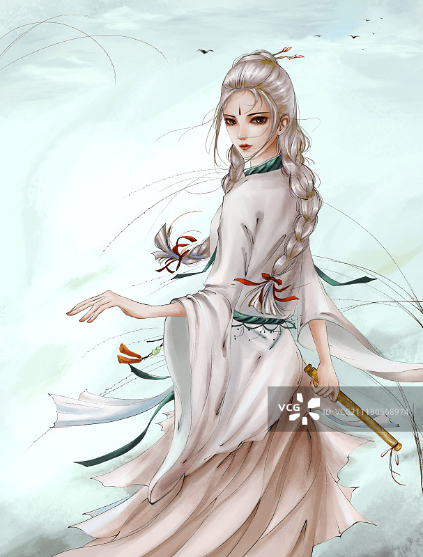 古风武侠拿笛子的女人插图图片素材
