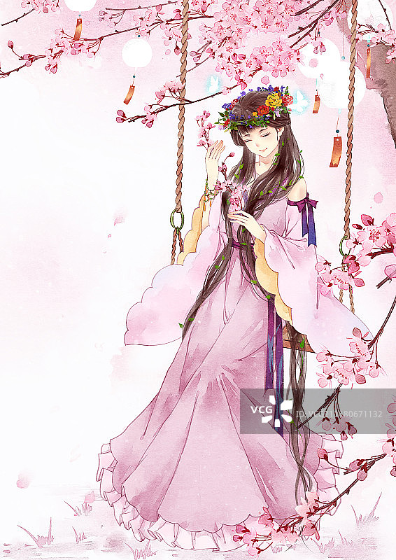 秋千和古风美女图片素材