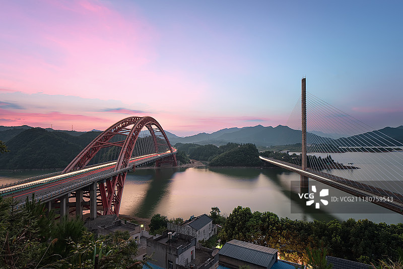 双桥晚霞图片素材