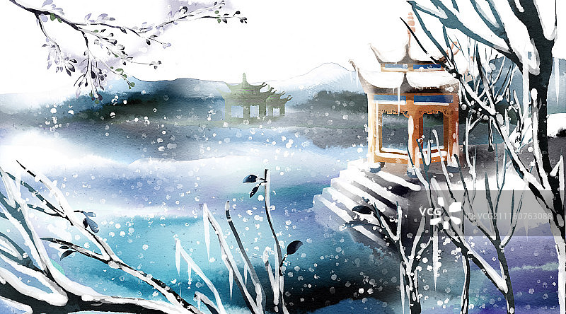 水彩水墨古风风景系列图片素材