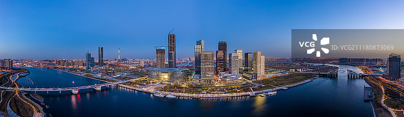 天津滨海新区于家堡夜景图片素材