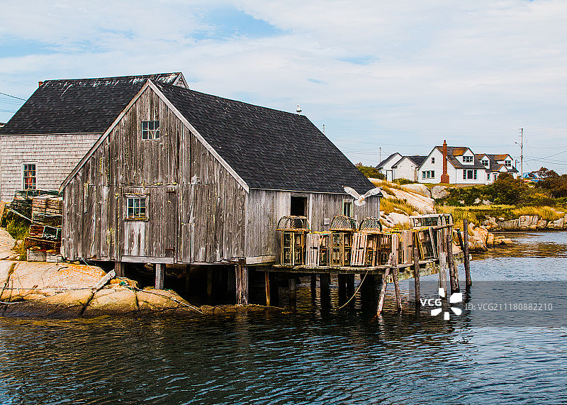 湖岸房屋景观图片素材