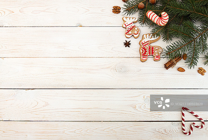 圣诞新年节日红色姜饼背景俯视图图片素材