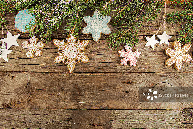 姜饼雪花杉树装饰贺卡图片素材